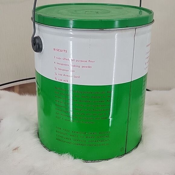 ARMOUR Pure Lard Paint Can Style Tin vintage Advertising Green and white - Picture 4 of 8